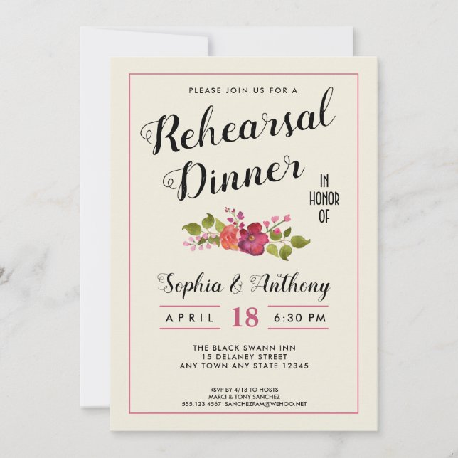 Elegant Floral Wedding Rehearsal Dinner Invitation (Front)