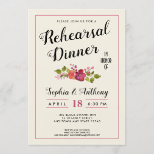 Elegant Floral Wedding Rehearsal Dinner Invitation
