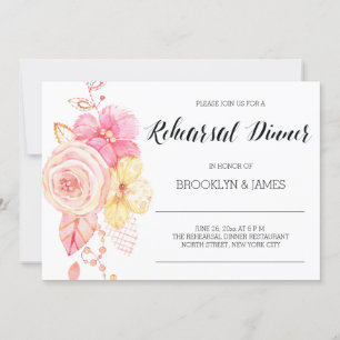 Elegant Floral Wedding Rehearsal Invitation Pearls