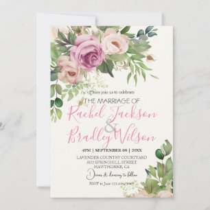 Elegant Floral Wedding Rose Green Leaves Invitation