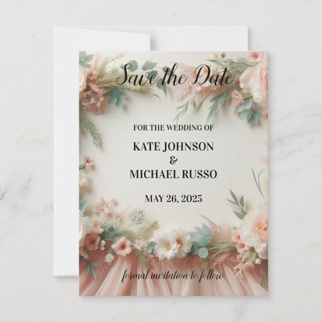 Elegant Floral Wedding  Save The Date (Front)