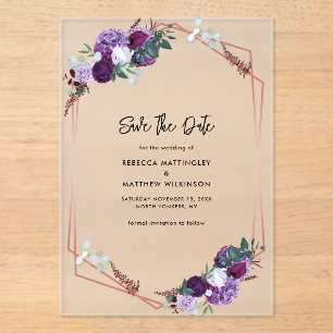 Elegant Floral Wedding Save the Date Acrylic Invitations