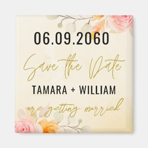 Elegant Floral Wedding Save The Date Non Photo Magnet
