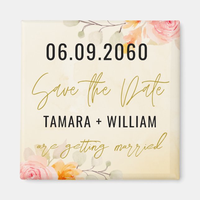 Elegant Floral Wedding Save The Date Non Photo   Magnet (Front)