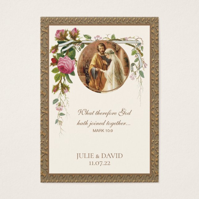 Elegant Floral Wedding Scripture Prayer Card  (Front)