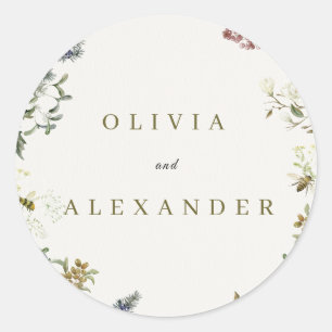 Elegant Floral Wedding Small Round Sticker