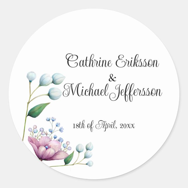 Elegant Floral Wedding Soft Botanical Romance Classic Round Sticker (Front)