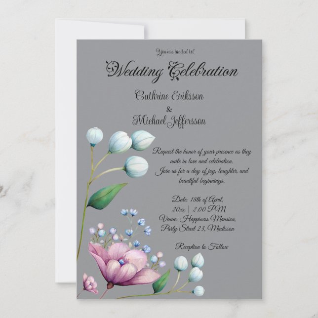 Elegant Floral Wedding Soft Botanical Romance Invitation (Front)