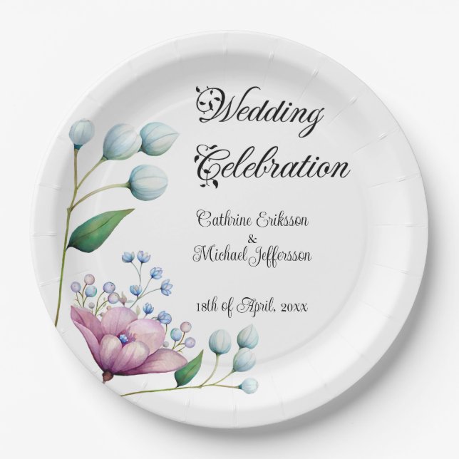 Elegant Floral Wedding Soft Botanical Romance Paper Plate (Front)