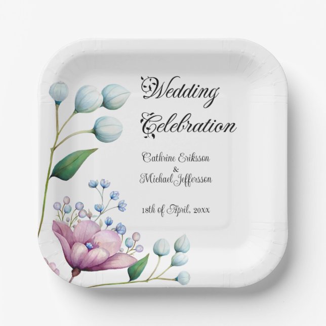 Elegant Floral Wedding Soft Botanical Romance Paper Plate (Front)
