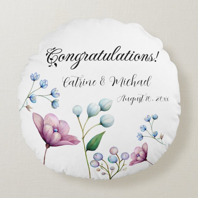 Elegant Floral Wedding Soft Botanical Romance Round Cushion (Front)