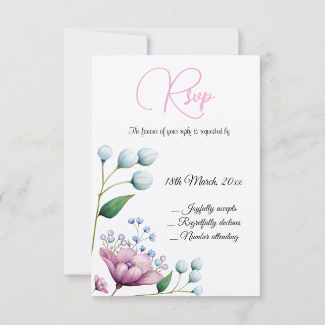 Elegant Floral Wedding Soft Botanical Romance RSVP Card (Front)