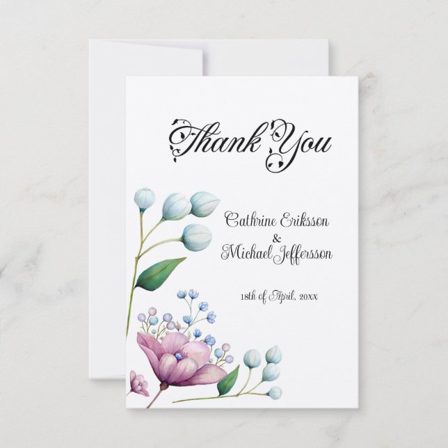 Elegant Floral Wedding Soft Botanical Romance Thank You Card (Front)