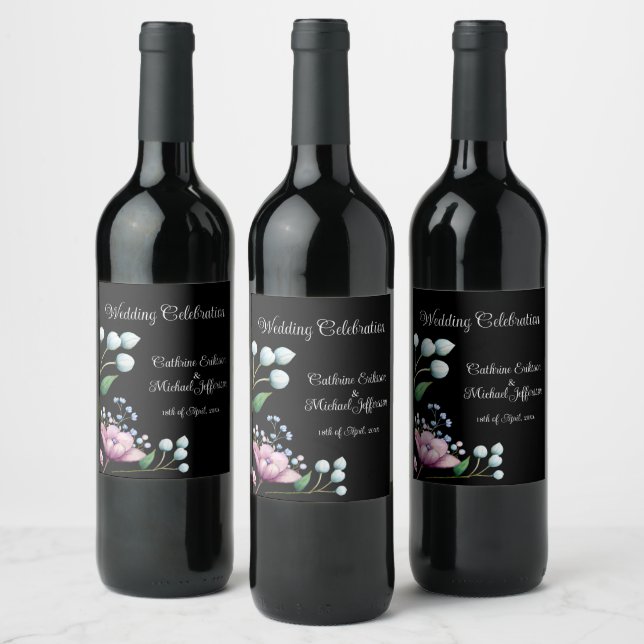 Elegant Floral Wedding Soft Botanical Romance Wine Label (Bottles)
