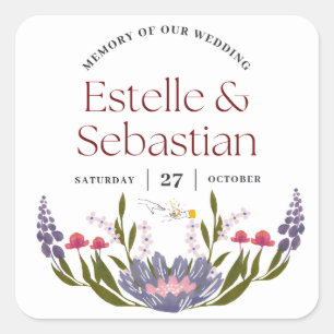 Elegant Floral Wedding Souvenir Sticker