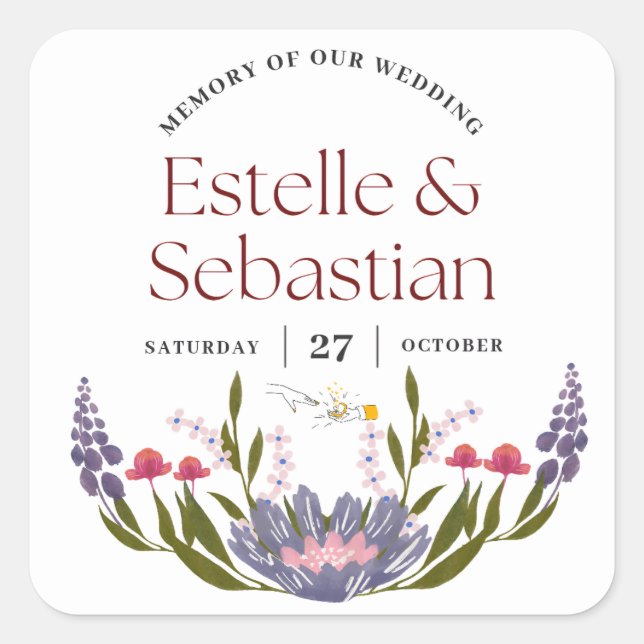 Elegant Floral Wedding Souvenir Sticker  (Front)