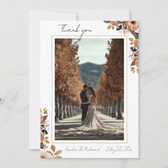 Elegant Floral Wedding Thank You Card  (Front)