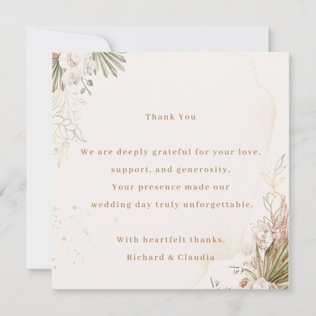 Elegant Floral Wedding Thank You Card  (Front)
