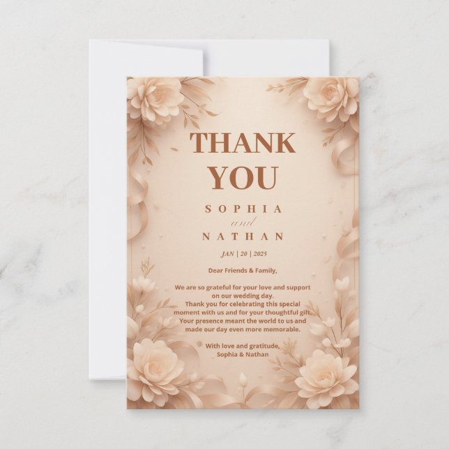 Elegant Floral Wedding Thank You Card Customisable (Front)