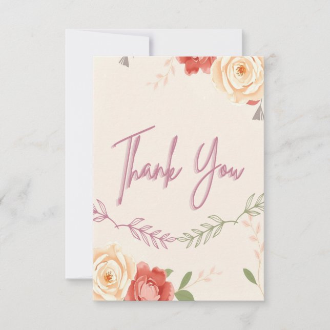 Elegant Floral Wedding Thank You Card with Photo  (Front)