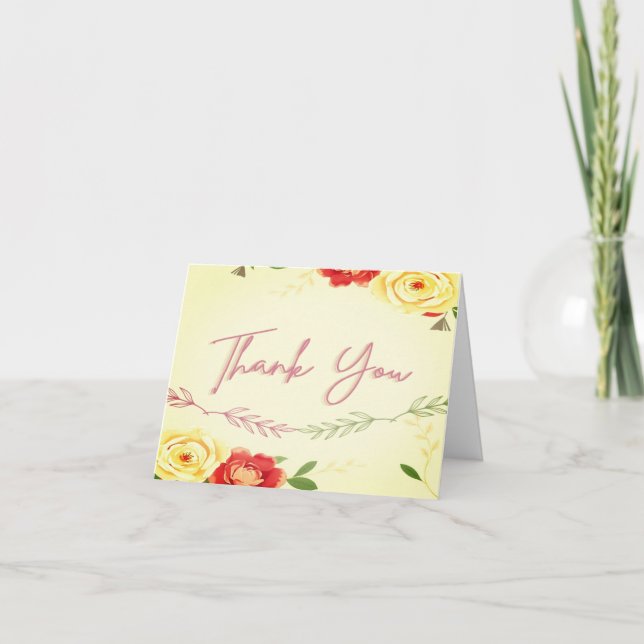 Elegant Floral Wedding Thank You Card with Photo  (Front)