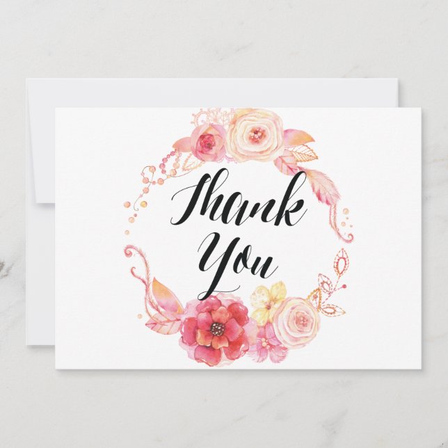 Elegant Floral Wedding Thank You Cards Wreath (Front)