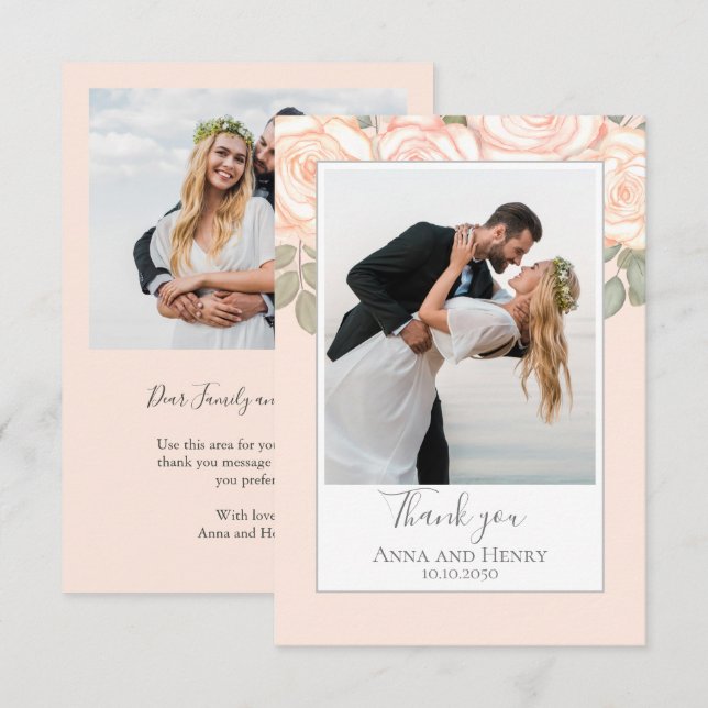 Elegant Floral Wedding Thank You Coral Peach (Front/Back)