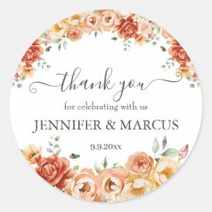 Elegant Floral Wedding Thank You Favour  Classic Round Sticker