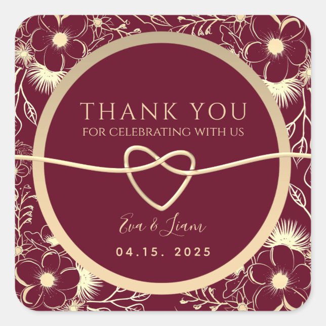 Elegant Floral Wedding Thank You Favour Square Sticker (Front)