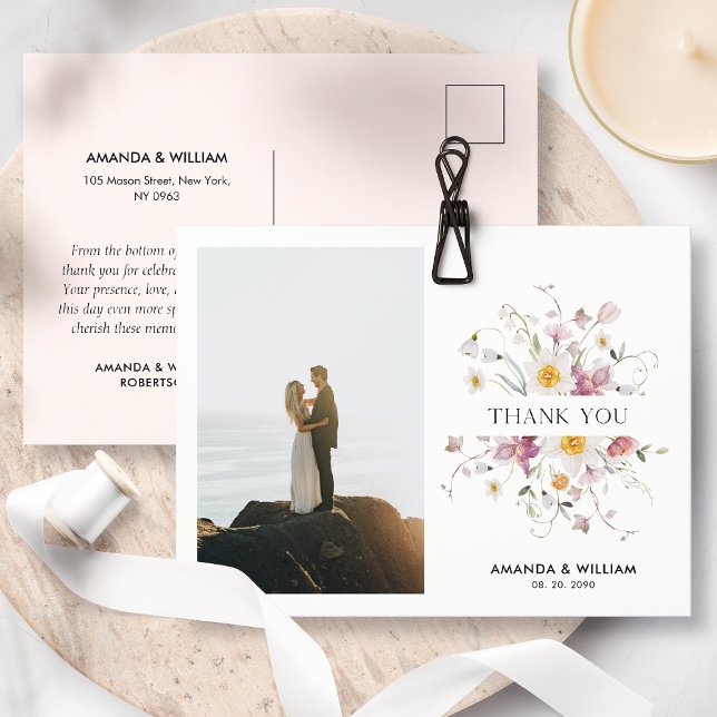 Elegant Floral Wedding Thank You Postcard (Creator Uploaded)