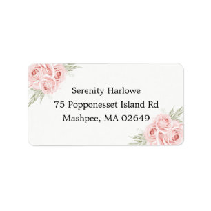 Elegant Floral Wedding Watercolor Blush Pink Roses Label