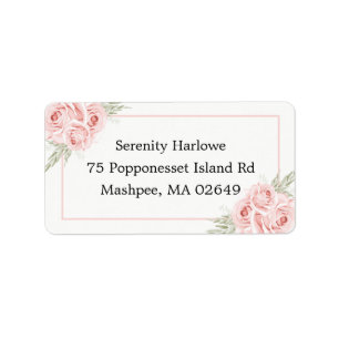 Elegant Floral Wedding Watercolor Blush Pink Roses Label