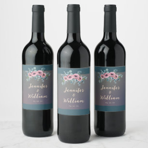 Elegant Floral Wedding Watercolor Wine Label