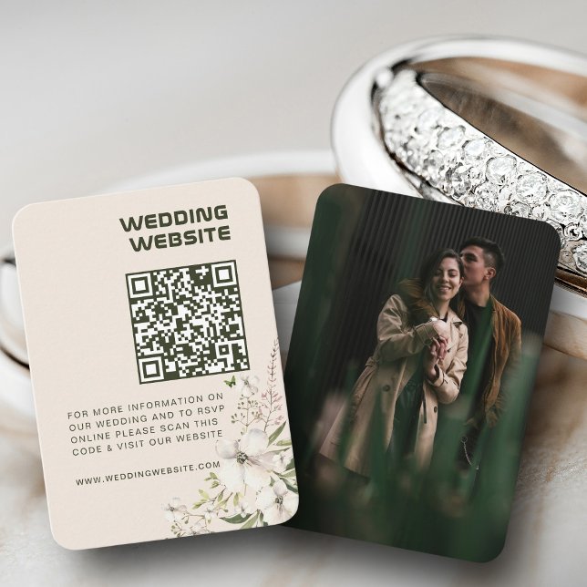 Elegant Floral Wedding Website QR code Photo RSVP Enclosure Card (Creator Uploaded)