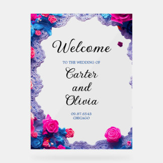 Elegant Floral Wedding Welcome - Chic Celebration Acrylic Sign