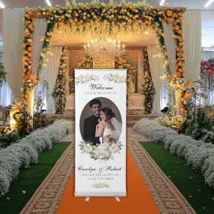 Elegant Floral Wedding Welcome Retractable Banner