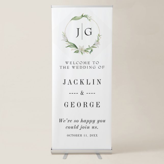Elegant Floral Wedding Welcome Retractable Banner  (Front)