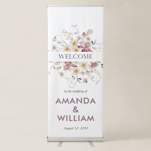 Elegant Floral Wedding Welcome Retractable Banner