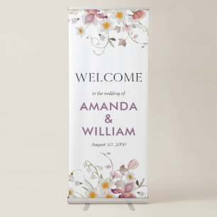 Elegant Floral Wedding Welcome Retractable Banner