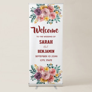 Elegant Floral Wedding Welcome Rustic Rose Garden Retractable Banner
