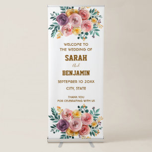 Elegant Floral Wedding Welcome Rustic Rose Garden Retractable Banner