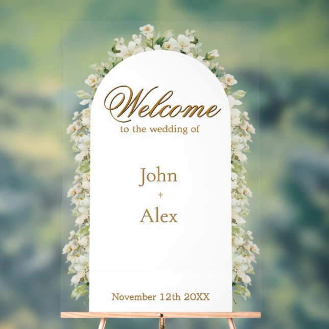 Elegant Floral Wedding Welcome Sign - Custom Made (Neutral)