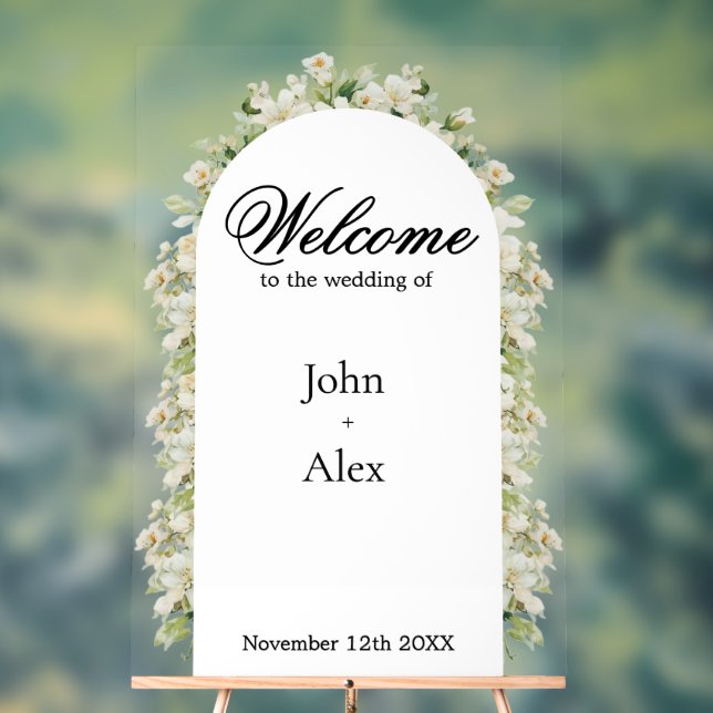Elegant Floral Wedding Welcome Sign - Custom Made (Neutral)