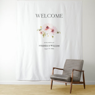 Elegant Floral Wedding Welcome Sign Tapestry