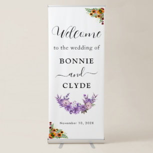 Elegant Floral Wedding Welcome White Retractable Banner