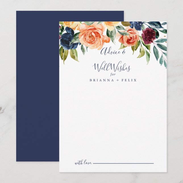 Elegant Floral Wedding Well Wishes Advice Card (Front/Back)