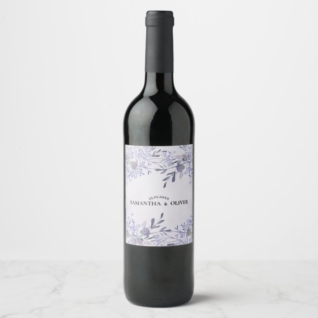 Elegant Floral Wedding Wine Bottle Label (Front)