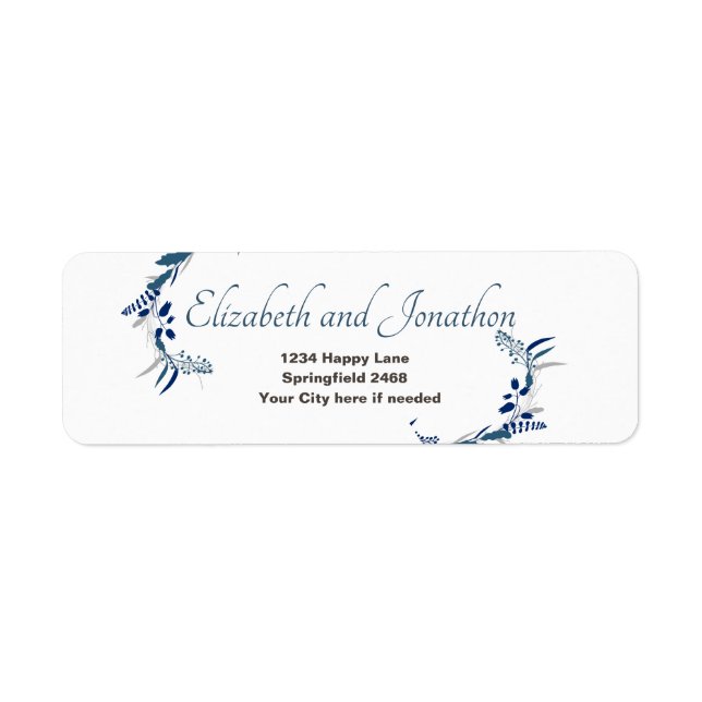Elegant Floral Wedding  with  Blue  Address label (Front)