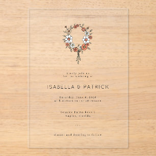 Elegant Floral Wedding Wreath Acrylic Invitations