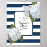 Elegant Floral Welcome Modern Navy White Stripe